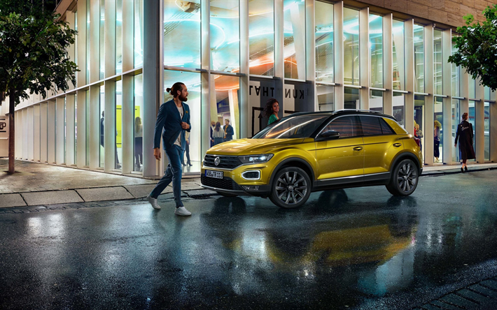 Volkswagen T-Roc, 2018, exterior, crossover, el nuevo amarillo T-Roc, los coches alemanes, Volkswagen
