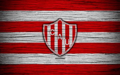 Union de Santa Fe, 4k, Superliga, logo, AAAJ, Argentina, soccer, Union de Santa Fe FC, football club, wooden texture, FC Union de Santa Fe