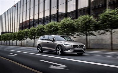 Volvo V60, 2018, 4k, vag&#227;o, novo tom de cinza V60, Sueco de carros, Volvo