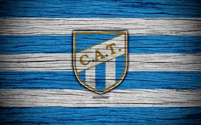 Tucuman, 4k, Superliga, logo, AAAJ, Argentina, soccer, Tucuman FC, football club, wooden texture, FC Tucuman