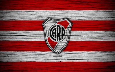 River Plate, 4k, Superliga, logo, AAAJ, Argentina, soccer, River Plate FC, football club, wooden texture, FC River Plate