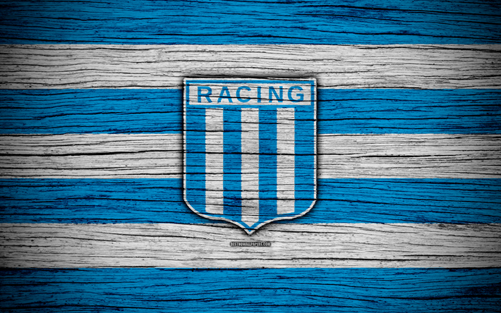 Racing, 4k, Superliga, logotipo, AAAJ, Argentina, f&#250;tbol, Racing FC, club de f&#250;tbol, de madera de la textura, el FC Racing