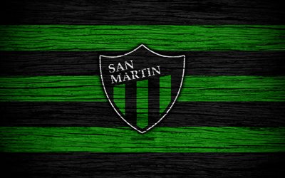 San Martin, 4k, Superliga, logo, AAAJ, Argentina, soccer, San Martin FC, football club, wooden texture, FC San Martin