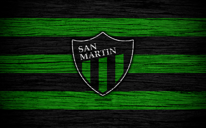 San Martin, 4k, Superliga, logo, AAAJ, Argentina, soccer, San Martin FC, football club, wooden texture, FC San Martin