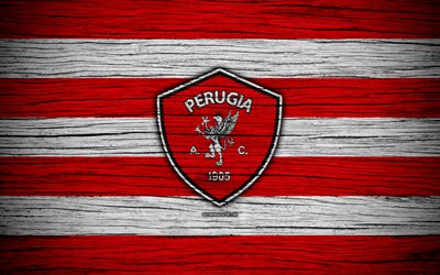 ac perugia calcio, 1905, serie b, 4k -, fu&#223;ball -, holz-textur, rot mit wei&#223;en linien, italienische fu&#223;ball-club, perugia fc, logo, emblem, perugia, italien