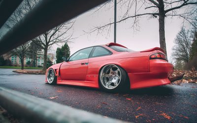 Nissan Silvia, S14, red sports coupe, tuning Silvia, Japanese cars, sports cars, Nissan