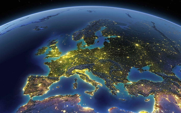 Europa, Eurasia, continente, vista dallo spazio, la Terra, il pianeta, l&#39;Europa dallo spazio
