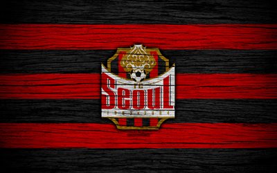seoul fc, 4k, k-league 1, holz-textur, south korean football club, logo, rot, schwarze linien, emblem, seoul, s&#252;d-korea, fu&#223;ball