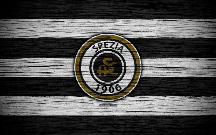 Spezia Calcio, Serie B, 4k, de football, de bois, texture, blanc, noir lignes, italien, club de football, la Spezia FC, logo, embl&#232;me, d&#39;&#201;pices, Italie
