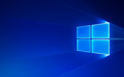 Windows10, 青色のネオンのロゴ, 現代経営システム, エンブレム, ロゴ, Windows
