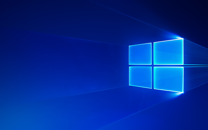windows 10, blau, neon-logo, modern operating systems, emblem, logo, windows