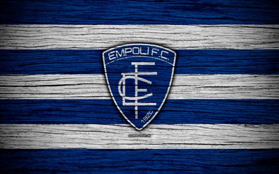 Empoli FC, Serie B, 4k, de football, de bois, texture, bleu-blanc lignes, italien, club de football, logo, embl&#232;me, Empoli, Italie