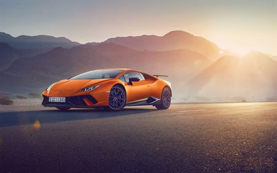 Lamborghini Huracan, 2017, los EMIRATOS &#225;rabes unidos, naranja, supercar, tuning, llantas en negro, naranja Huracan, Lamborghini