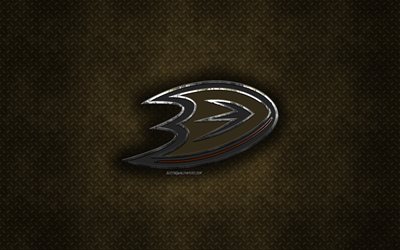 Anaheim Ducks, American hockey club, brown metal texture, metal logo, emblem, NHL, Anaheim, California, USA, National Hockey League, creative art, hockey