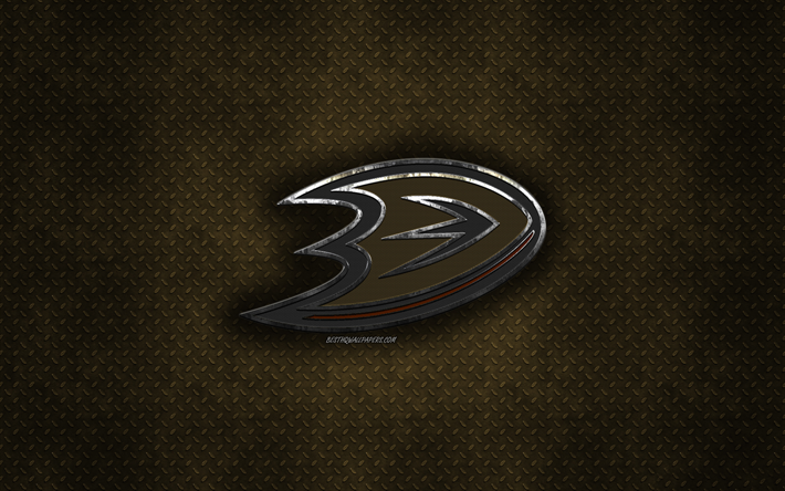 Anaheim Ducks, Amerikan hokey kul&#252;b&#252;, kahverengi metal doku, metal logo, amblem, NHL, Anaheim, Kaliforniya, ABD Ulusal Hokey Ligi, yaratıcı sanat, hokey