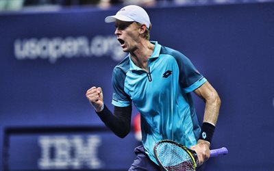 4k, Kevin Anderson, joy, South African tennis players, ATP, blue uniform, athlete, Anderson, tennis, HDR, tennis players