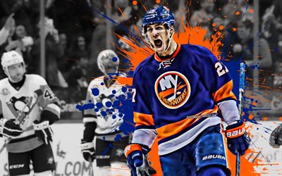 Anders Lee, American jugador de hockey, New York Islanders, el delantero, naranja azul gotas de pintura, arte creativo, NHL, estados UNIDOS, de hockey, de la Liga Nacional de Hockey, grunge, Anders Mark Lee