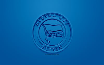 Hertha BSC, creative 3D logo, blue background, 3d emblem, German football club, Bundesliga, Berlin, Germany, 3d art, football, stylish 3d logo, Hertha Berlin