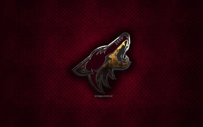Arizona Coyotes, American hockey club, red metal texture, metal logo, emblem, NHL, Glendale, Arizona, USA, National Hockey League, creative art, hockey