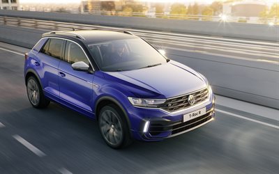 2019, Volkswagen T-Roc R, front view, exterior, new blue T-Roc, german cars, highway driving, Volkswagen