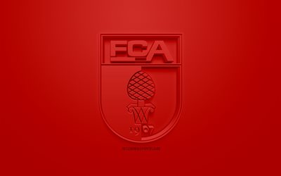 FC Augsburg, yaratıcı 3D logo, kırmızı bir arka plan, 3d amblemi, Alman Futbol Kul&#252;b&#252;, Bundesliga, Augsburg, Almanya, 3d sanat, futbol, 3d logo şık