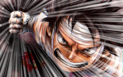 Monkey D Luffy, One Piece, bataille, œuvres d&#39;art, close-up, manga, One Piece caract&#232;res
