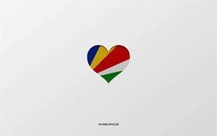 J&#39;aime les Seychelles, les pays d&#39;Afrique, les Seychelles, le fond gris, le coeur du drapeau du Soudan, le pays pr&#233;f&#233;r&#233;, l&#39;amour des Seychelles