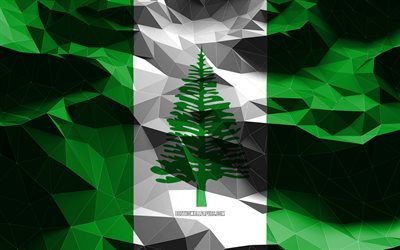 4k, Norfolk Island, 低ポリアート, オセアニア諸国, 国のシンボル, ノーフォーク島の旗, 3Dフラグ, オセアニア, ノーフォーク島の3D旗