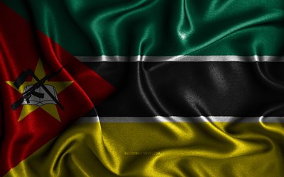 mosambikanische flagge, 4k, gewellte seidenflaggen, afrikanische l&#228;nder, nationale symbole, flagge von mosambik, stoffflaggen, mosambikflagge, 3d-kunst, mosambik, afrika, mosambik 3d-flagge