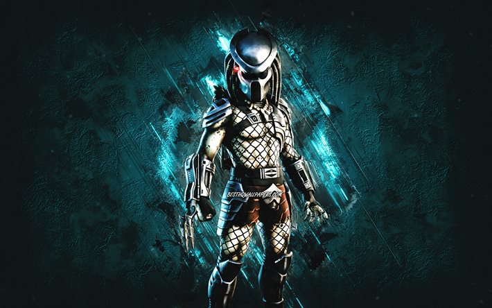 Fortnite Predator Skin, Fortnite, personnages principaux, fond de pierre bleue, Predator, Skins Fortnite, Skin Predator, Predator Fortnite, Personnages Fortnite