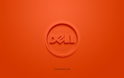 Dell round logo, orange background, Dell 3d logo, 3d art, Dell, brands logo, Dell logo, orange 3d Dell logo