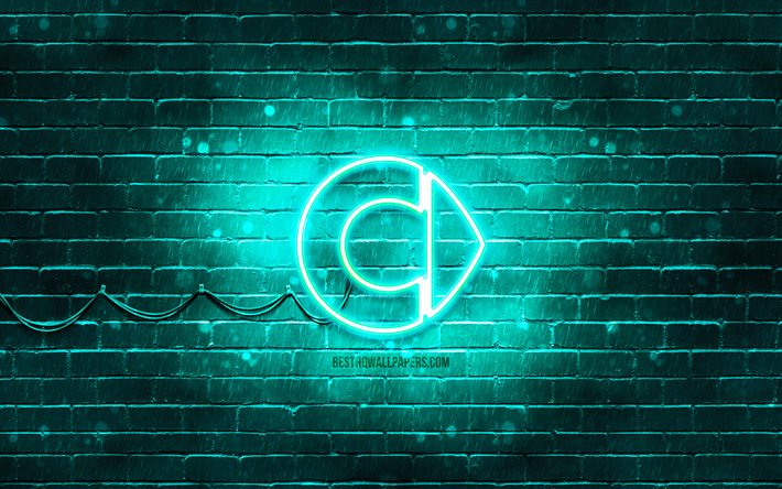 Logo turquoise intelligent, 4k, mur de briques turquoise, logo intelligent, marques de voitures, logo n&#233;on intelligent, Smart