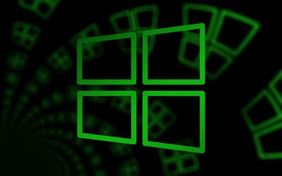 4k, logotipo verde do Windows 10, fundo abstrato verde, logotipo linear do Windows 10, criativo, minimalismo, Sistemas operacionais, logotipo do Windows 10, Windows 10