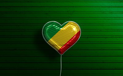 Amo la Repubblica del Congo, 4k, palloncini realistici, sfondo di legno verde, paesi africani, paesi preferiti, bandiera della Repubblica del Congo, palloncino con bandiera, Repubblica del Congo