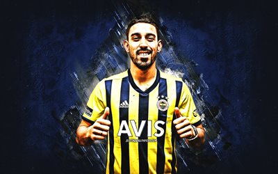 Irfan Can Kahveci, Fenerbahce, turkish footballer, midfielder, blue stone background, soccer, Turkey