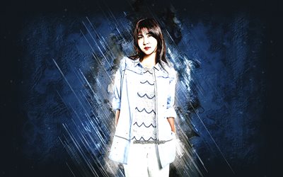 Ha Ji-won, South Korean actress, portrait, Jeon Hae-rim, blue stone background