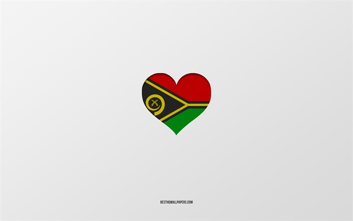 J&#39;aime Vanuatu, pays d&#39;Oc&#233;anie, Vanuatu, fond gris, coeur de drapeau Vanuatu, pays pr&#233;f&#233;r&#233;, amour Vanuatu