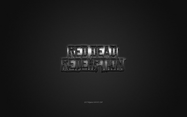 Red Dead Redemption, pop&#252;ler oyun, Red Dead Redemption g&#252;m&#252;ş logosu, gri karbon fiber arka plan, Red Dead Redemption logosu, Red Dead Redemption amblemi