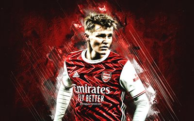 Martin Odegaard, Arsenal FC, calciatore norvegese, centrocampista, sfondo di pietra rossa, Premier League, calcio