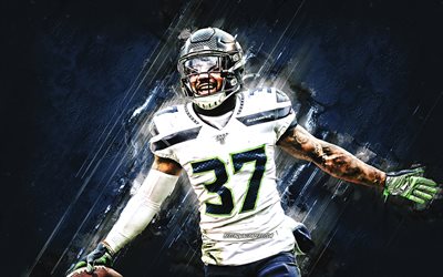 Quandre Diggs, Seattle Seahawks, NFL, American football, blue stone background, National Football League
