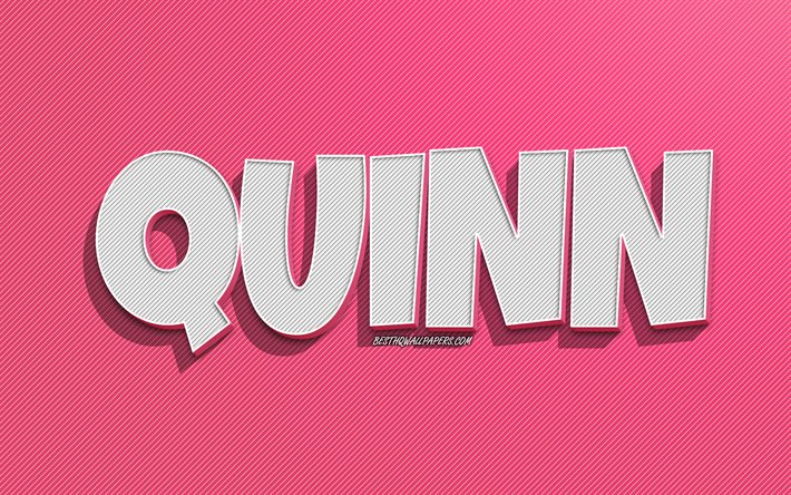 Quinn, fond de lignes roses, fonds d&#39;&#233;cran avec des noms, nom Quinn, noms f&#233;minins, carte de voeux Quinn, dessin au trait, photo avec nom Quinn