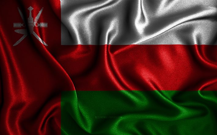 Drapeau omanais, 4k, drapeaux ondul&#233;s en soie, pays asiatiques, symboles nationaux, drapeau d&#39;Oman, drapeaux en tissu, drapeau Oman, art 3D, Oman, Asie, drapeau Oman 3D