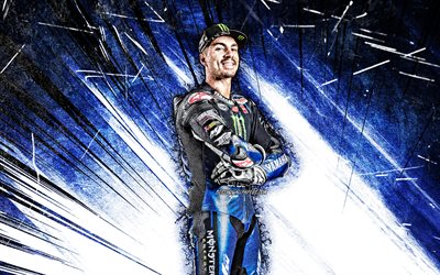 4k, Maverick Vinales, arte grunge, Monster Energy Yamaha MotoGP, pilota spagnolo, MotoGP, Maverick Vinales Ruiz, raggi astratti blu, Campionato del mondo MotoGP, Maverick Vinales 4K