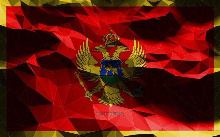 4k, モンテネグロの国旗, 低ポリアート, ヨーロッパ諸国, 国のシンボル, 3Dフラグ, モンテネグロ, ヨーロッパ, モンテネグロ3Dフラグ
