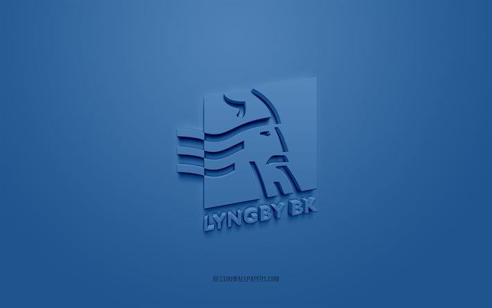 Lyngby BK, creative 3D logo, blue background, 3d emblem, Danish football club, Danish Superliga, Kongens Lyngby, Denmark, 3d art, football, Lyngby BK 3d logo
