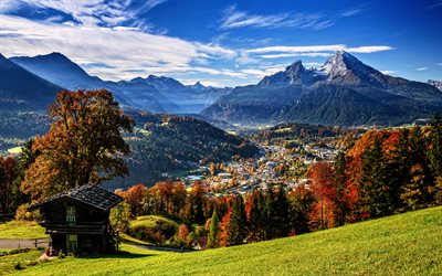 Germany, 4k, mountains, autumn, forest, Bavaria, Alps, valley, beautiful nature, Europe