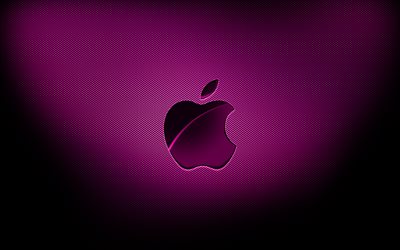 4k, Apple purple logo, purple grid backgrounds, brands, Apple logo, grunge art, Apple