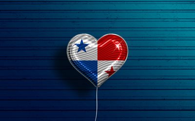 I Love Panama, 4k, realistic balloons, red wooden background, North American countries, Panamanian flag heart, favorite countries, flag of Panama, balloon with flag, Panamanian flag, North America, Panama, Love Panama