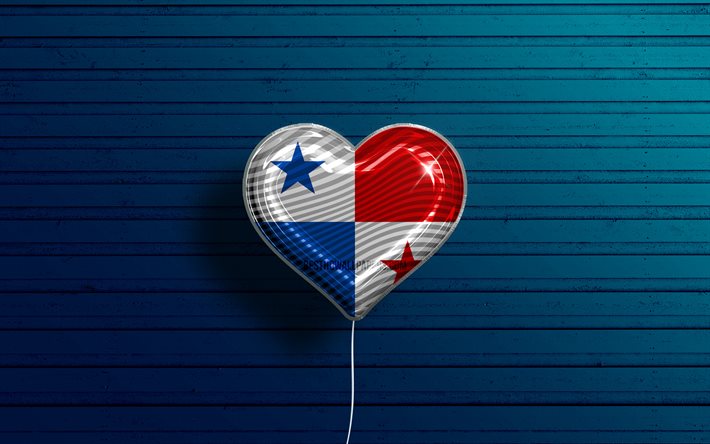 J&#39;aime le Panama, 4k, ballons r&#233;alistes, fond en bois rouge, pays d&#39;Am&#233;rique du Nord, coeur de drapeau panam&#233;en, pays pr&#233;f&#233;r&#233;s, drapeau du Panama, ballon avec drapeau, drapeau panam&#233;en, Am&#233;rique du Nord, Pan