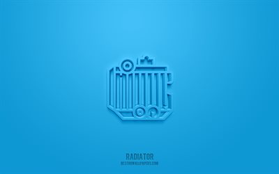 Radiator 3d icon, blue background, 3d symbols, Radiator, Car parts icons, 3d icons, Radiator sign, Car parts 3d icons